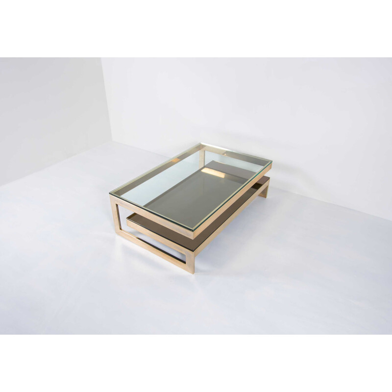 Table basse vintage avec feuille d'or 23 kt par Belgo Chrome