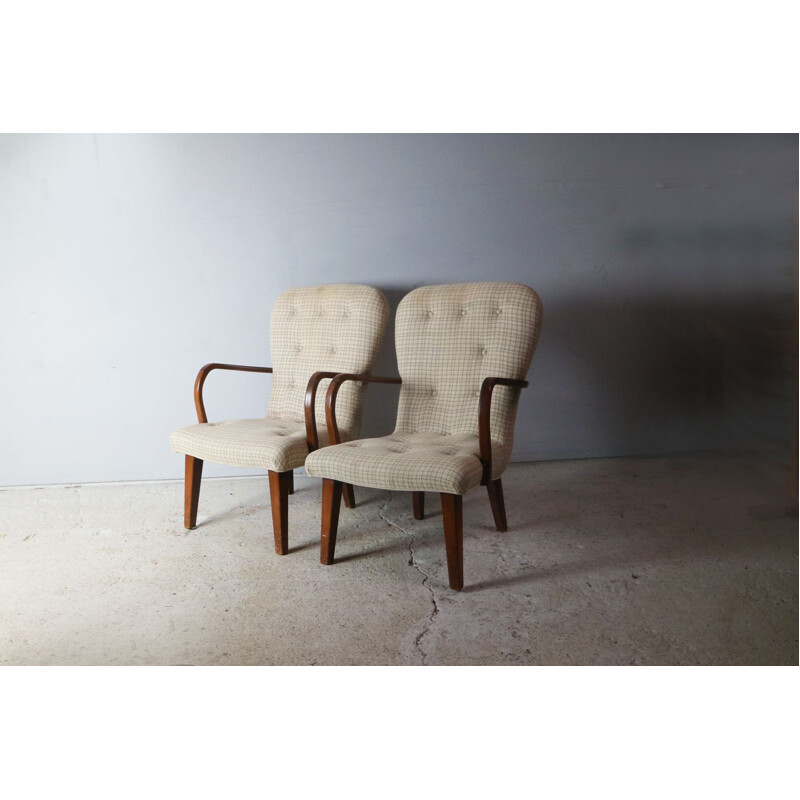 Set of 2 vintage Danish armchairs in wool