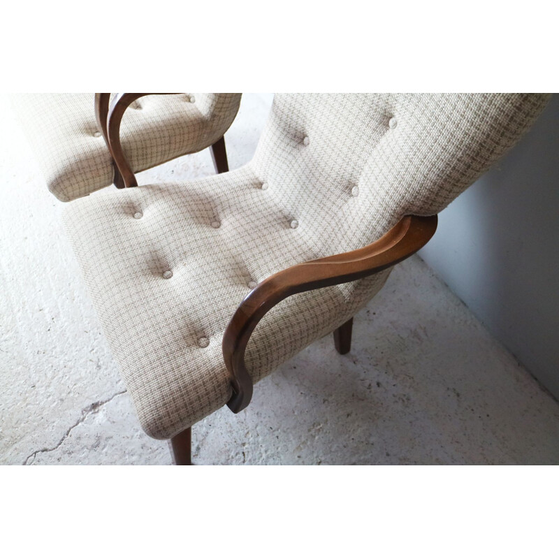 Set of 2 vintage Danish armchairs in wool