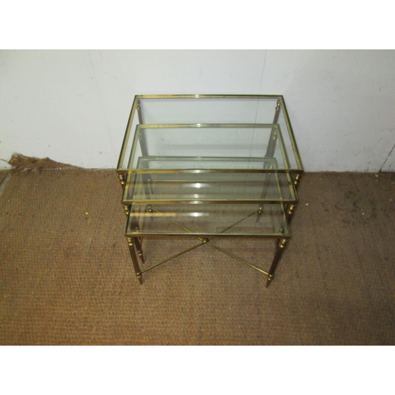 Set of 3 vintage nesting tables in brass