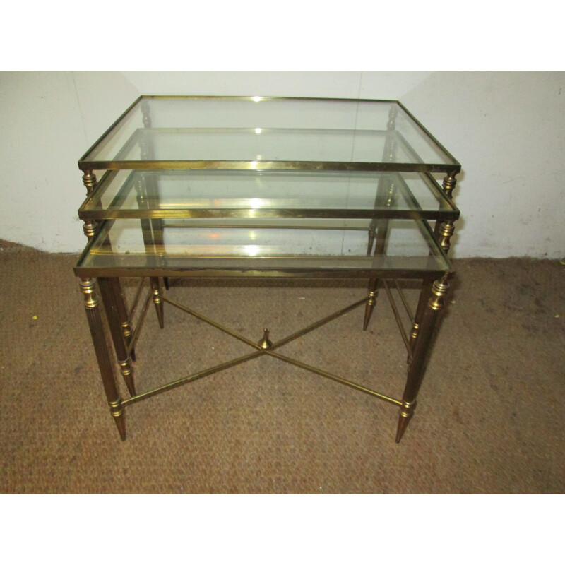 Set of 3 vintage nesting tables in brass