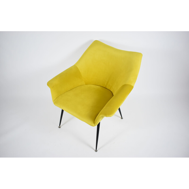 Fauteuil Coquille vintage en velours jaune