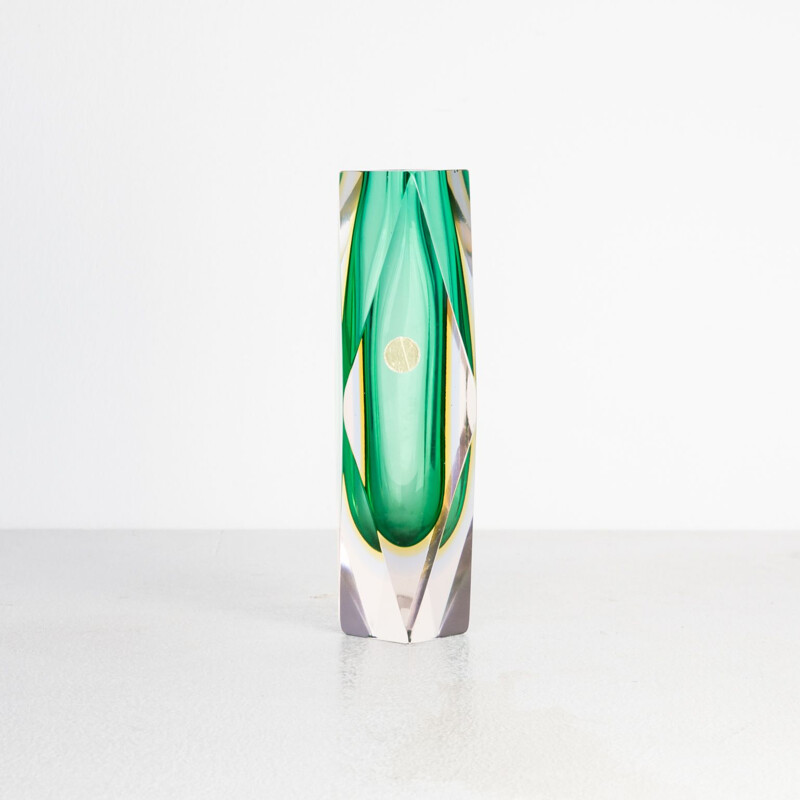 Vintage green vase in Murano glass by Luigo Mandruzzato