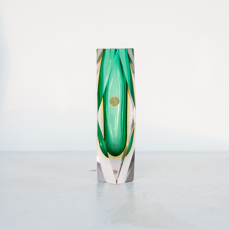 Vintage green vase in Murano glass by Luigo Mandruzzato