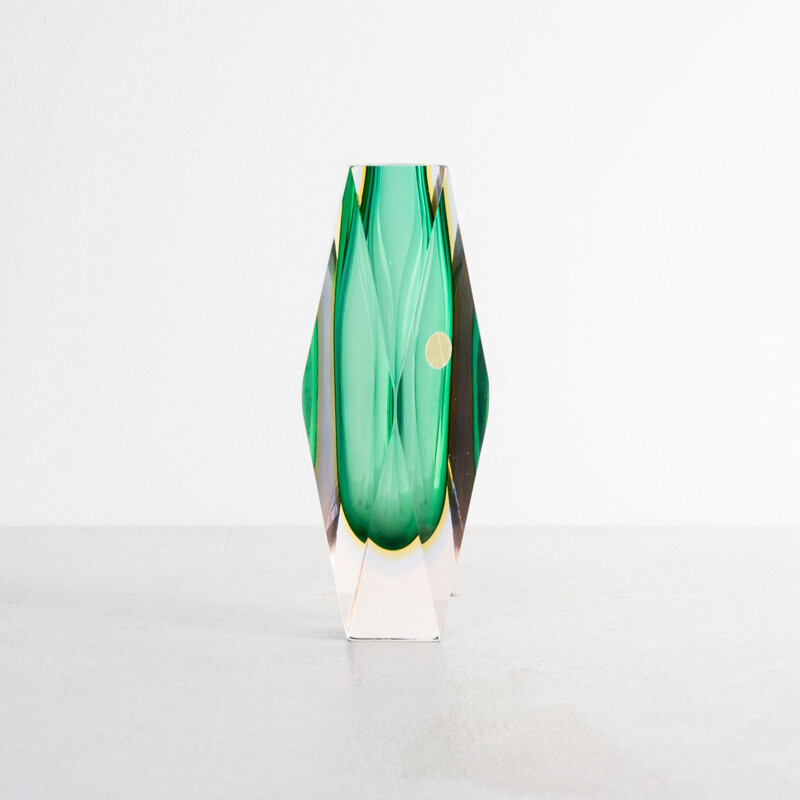 Vintage green vase in Murano glass by Luigo Mandruzzato