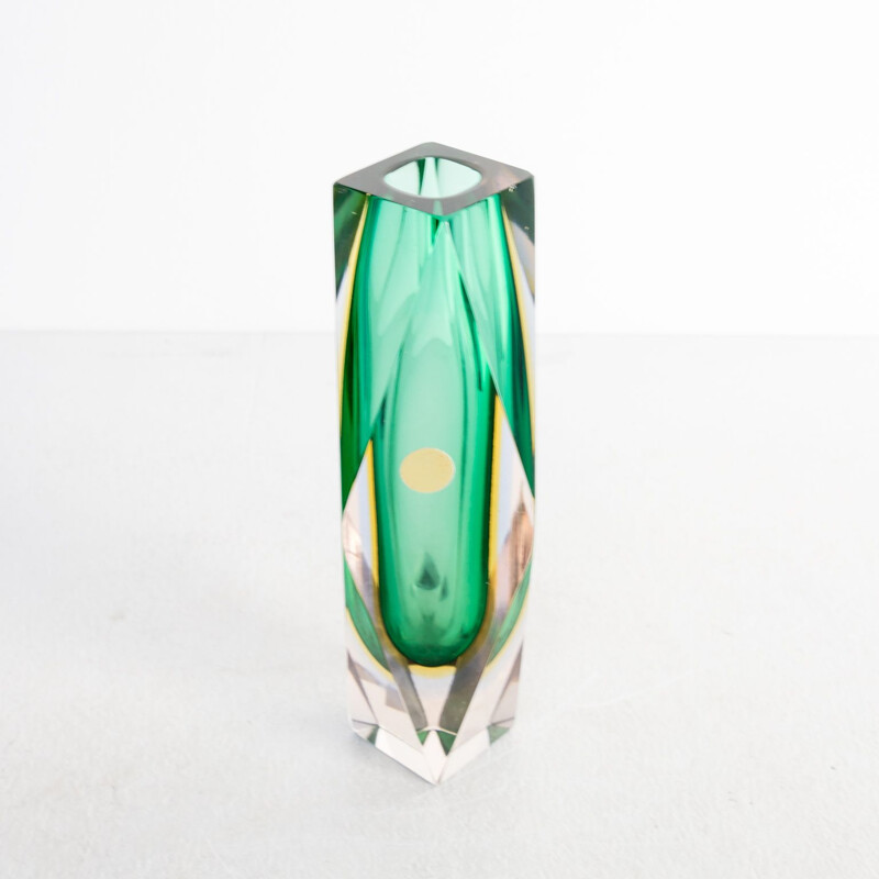 Vintage green vase in Murano glass by Luigo Mandruzzato