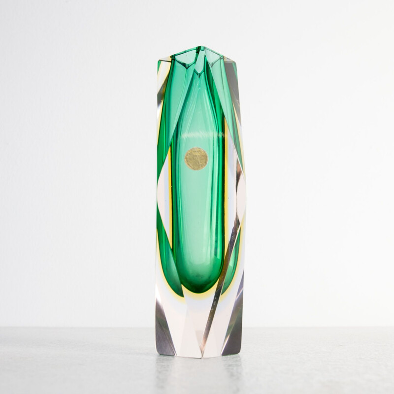 Vintage green vase in Murano glass by Luigo Mandruzzato