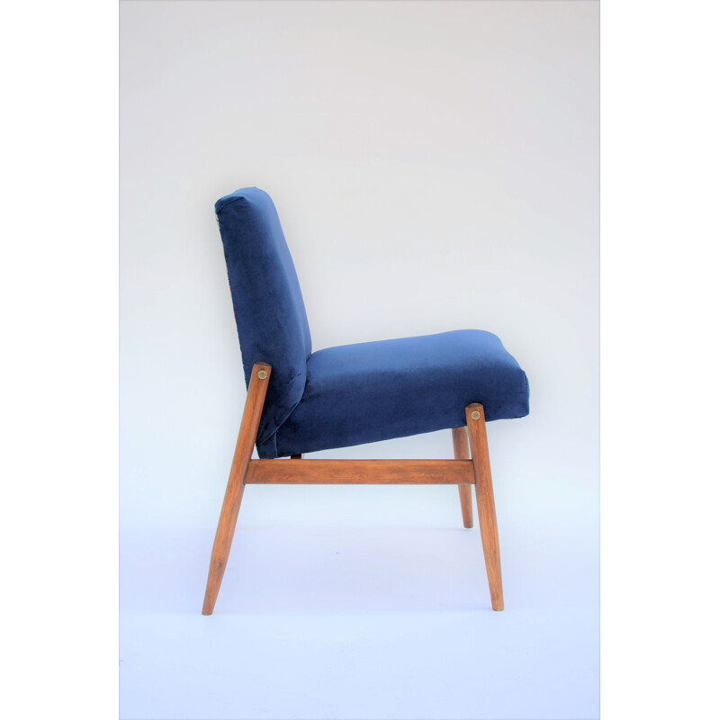 Vintage blue velvet Japanese armchair