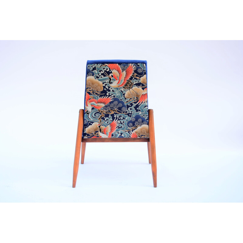 Vintage blue velvet Japanese armchair