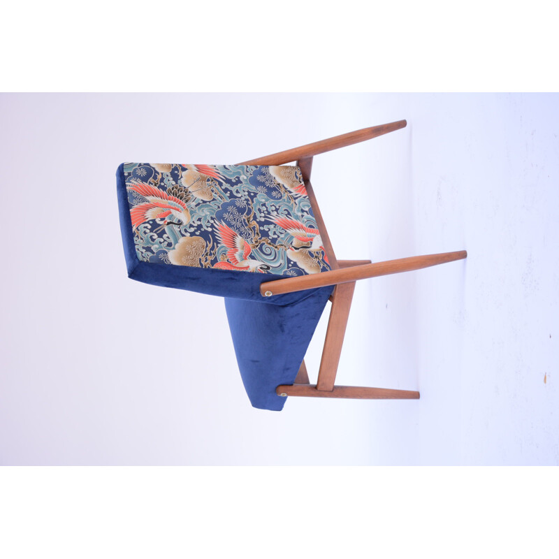 Vintage blue velvet Japanese armchair