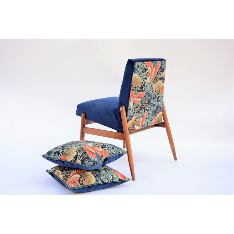 Vintage blue velvet Japanese armchair