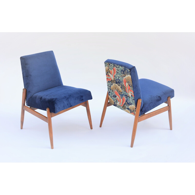 Vintage blue velvet Japanese armchair