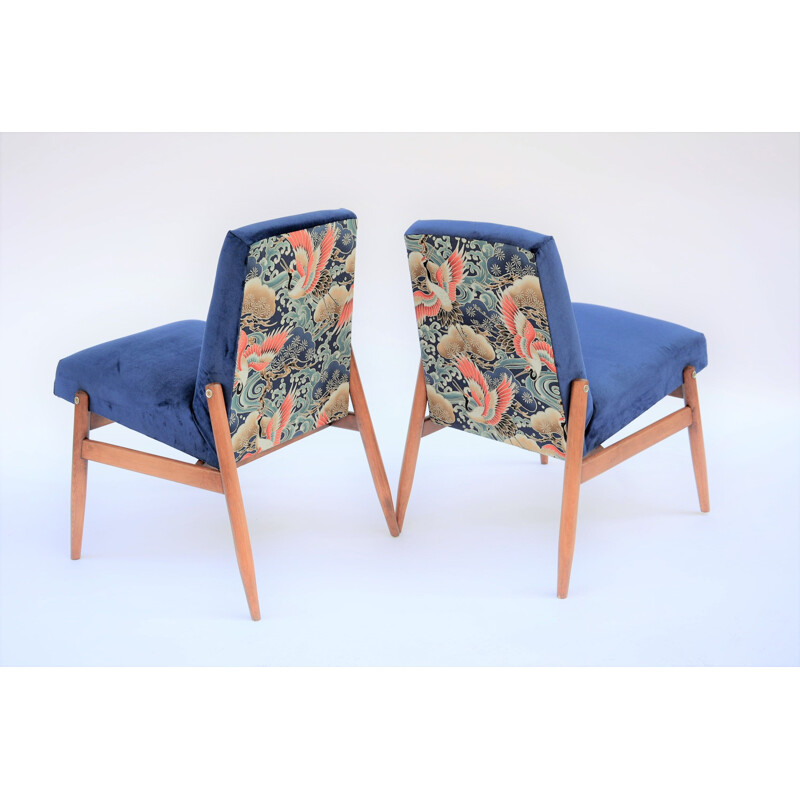 Vintage blue velvet Japanese armchair