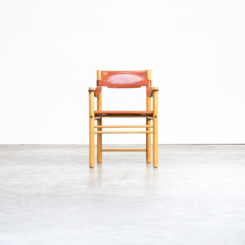 Chaise vintage en cuir marron pour Ibisco