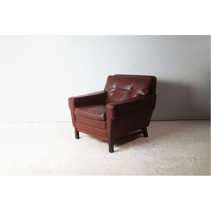 Vintage Danish armchair in brown leather