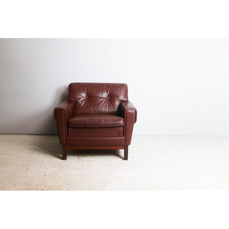 Vintage Danish armchair in brown leather