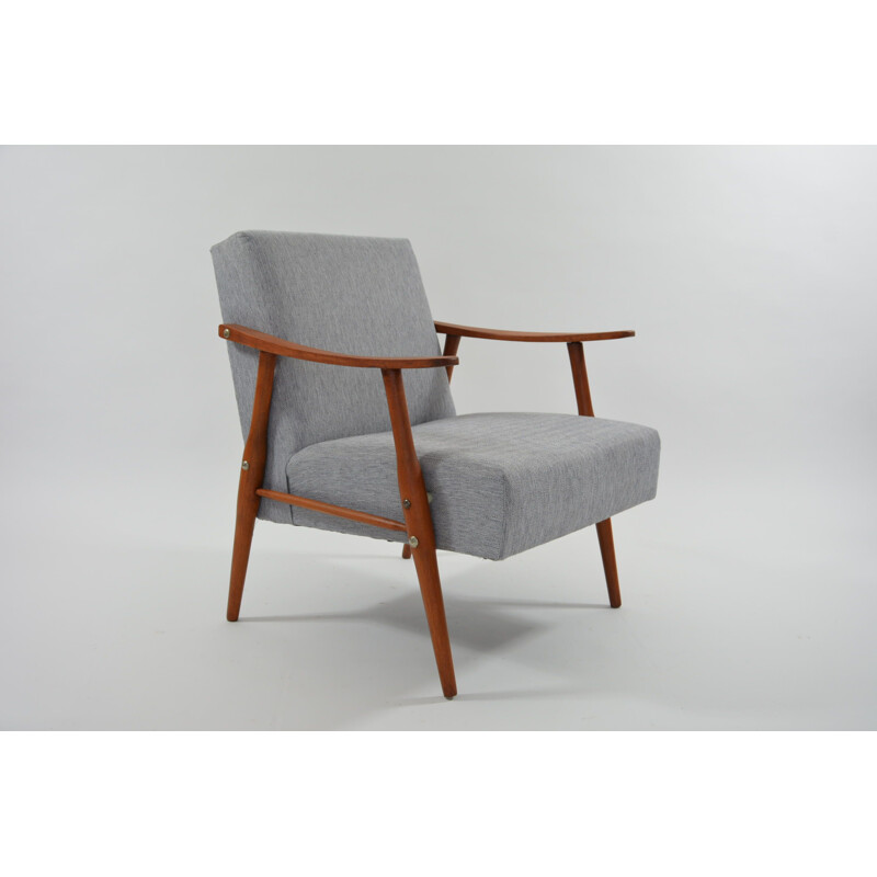 Vintage Czechoslovakian armchair in grey fabric