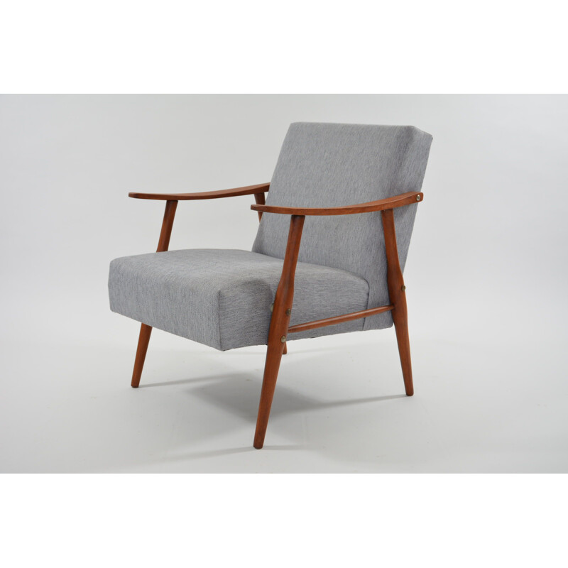 Fauteuil tchécoslovaque vintage en tissu gris