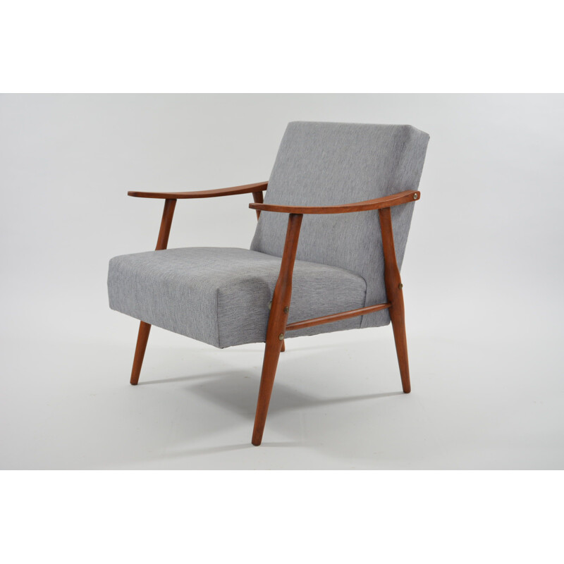 Vintage Czechoslovakian armchair in grey fabric