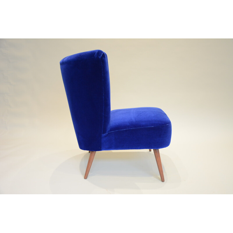 Vintage blue velvet Cocktail armchair