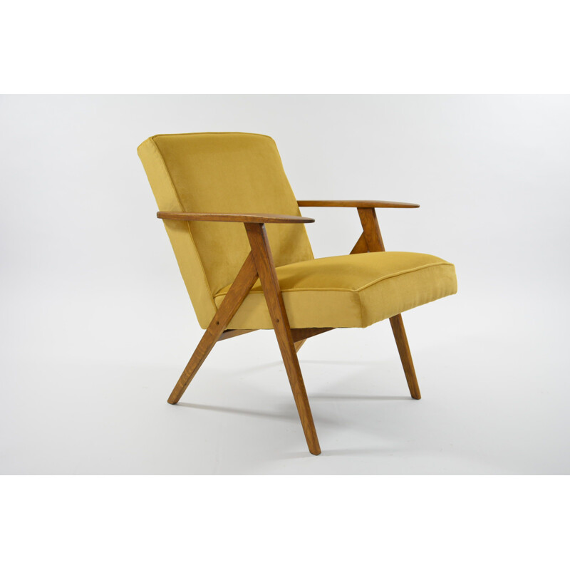 Vintage yellow velvet KOMPAS armchair