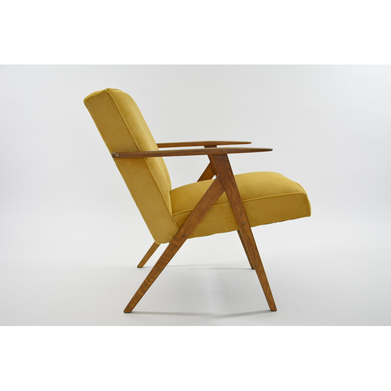 Vintage yellow velvet KOMPAS armchair