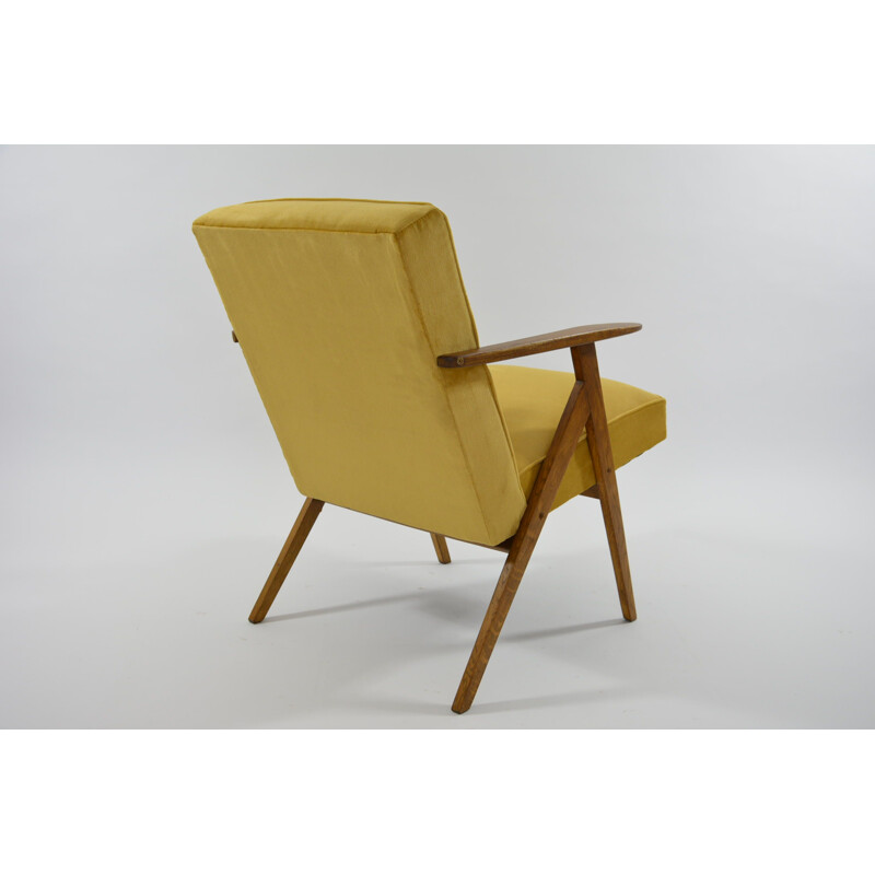 Fauteuil KOMPAS vintage en velours jaune