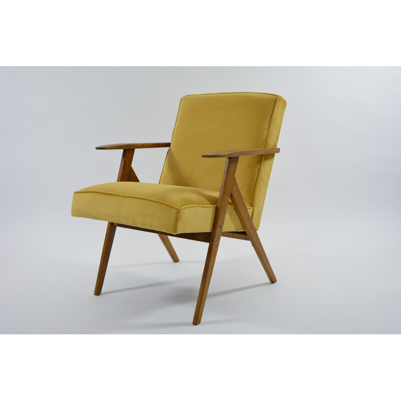 Vintage yellow velvet KOMPAS armchair