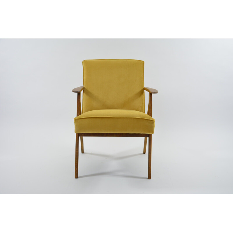 Fauteuil KOMPAS vintage en velours jaune