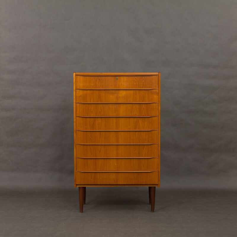 Vintage Danish teak dresser with 8 drawers