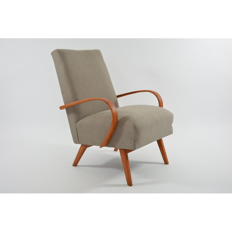 Vintage Czechoslovakian armchair in beige fabric