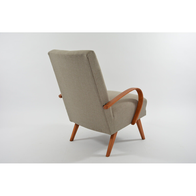 Fauteuil tchécoslovaque vintage en tissu beige