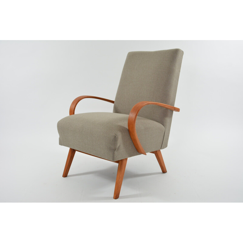 Fauteuil tchécoslovaque vintage en tissu beige