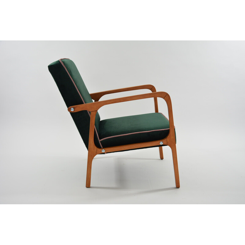 Vintage KADR armchair in green velvet and wood 1960