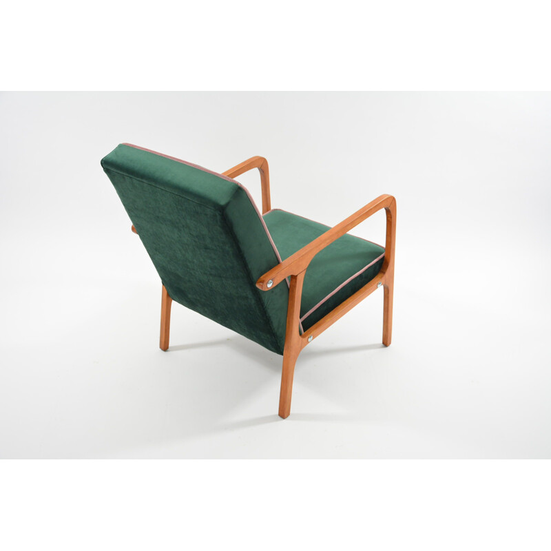 Vintage KADR armchair in green velvet and wood 1960