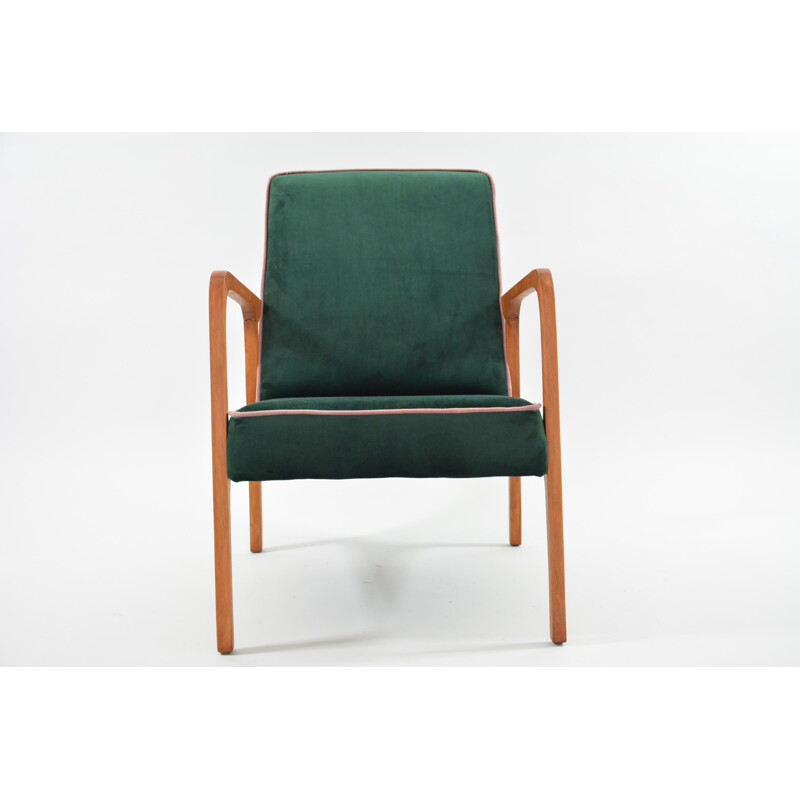 Vintage KADR armchair in green velvet and wood 1960