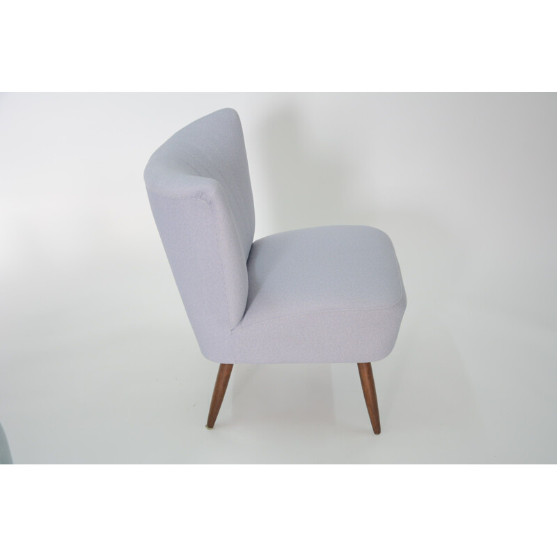 Vintage cocktail armchair in light gray fabric and wood 1950