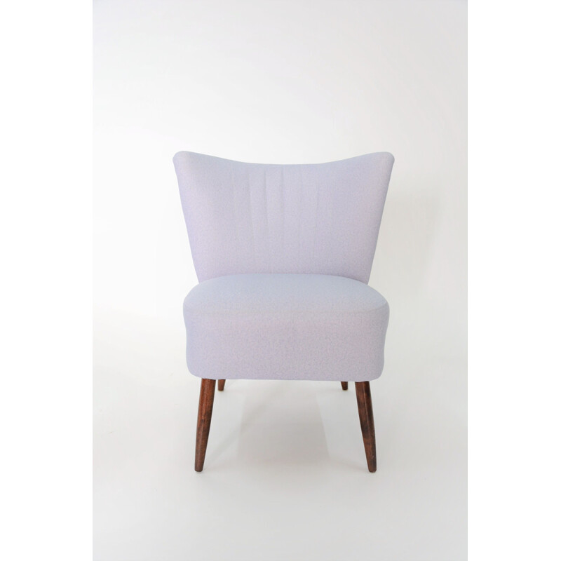 Vintage cocktail armchair in light gray fabric and wood 1950