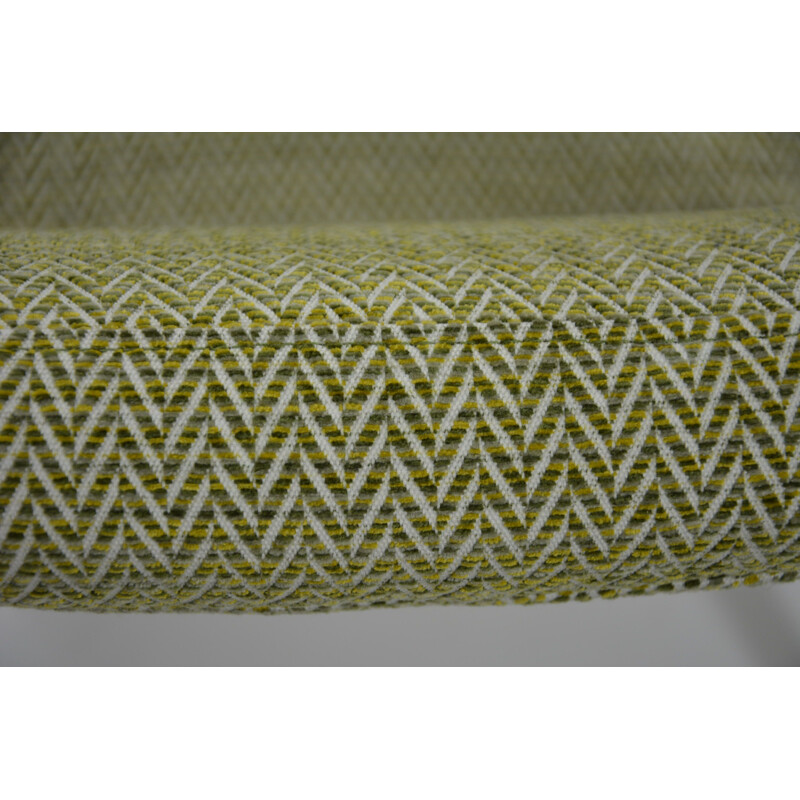 Vintage armchair in green and yellow chevron fabric and teak 1950