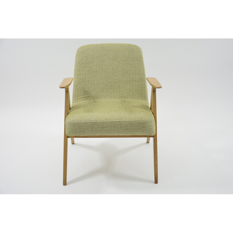 Vintage armchair in green and yellow chevron fabric and teak 1950