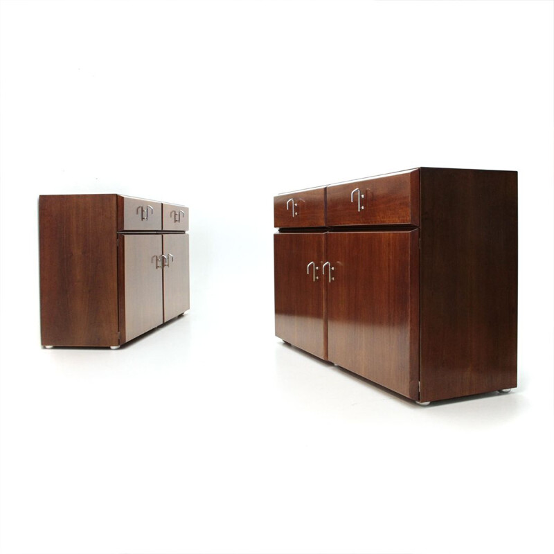 Set of 2 vintage sideboards in wood and metal 1970s