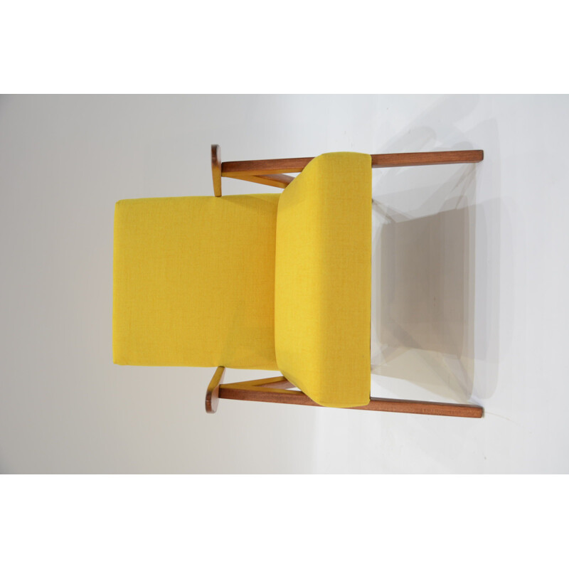 Vintage Kompas armchair in yellow fabric and wood 1950