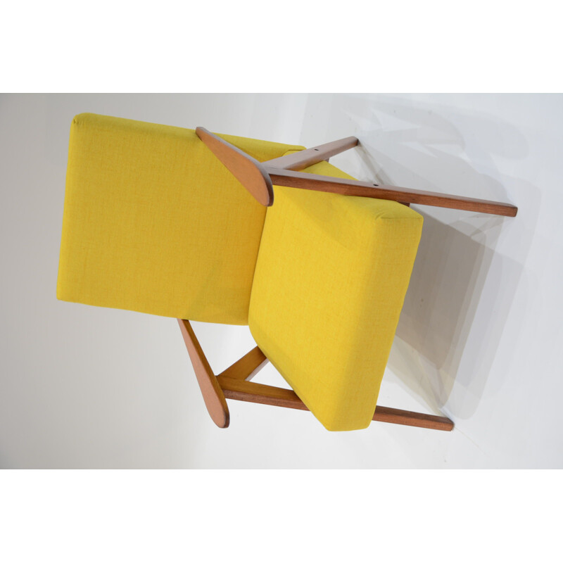 Vintage Kompas armchair in yellow fabric and wood 1950