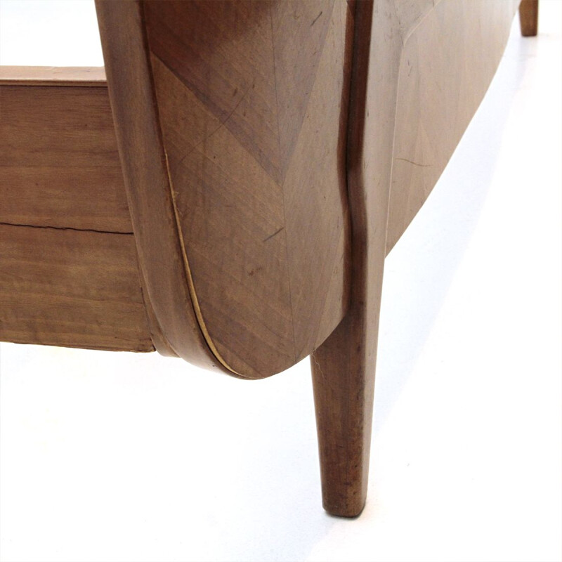 Lit vintage italien avec tables de chevet en bois et métal 1950