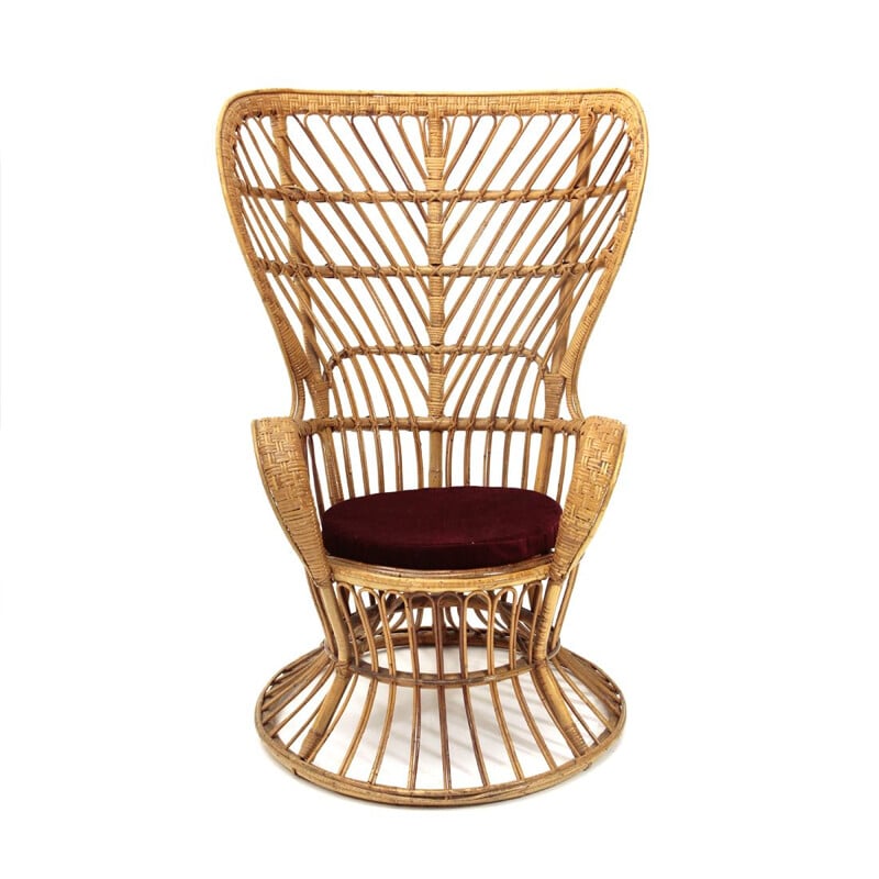 Vintage italian rattan armchair by Lio Carminati for Casa e Giardino 1950