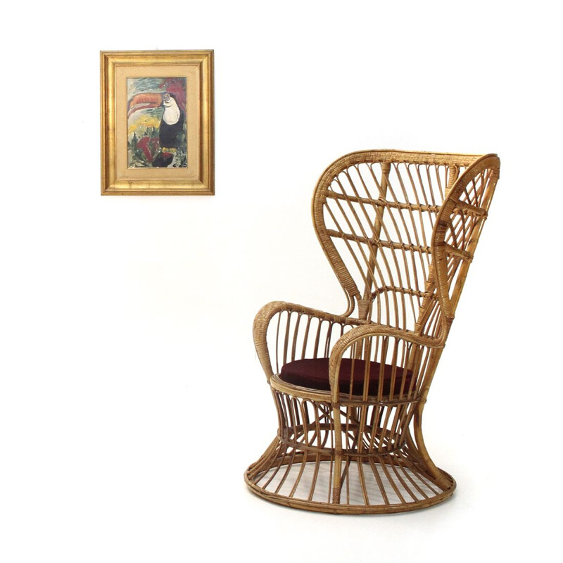 Vintage italian rattan armchair by Lio Carminati for Casa e Giardino 1950