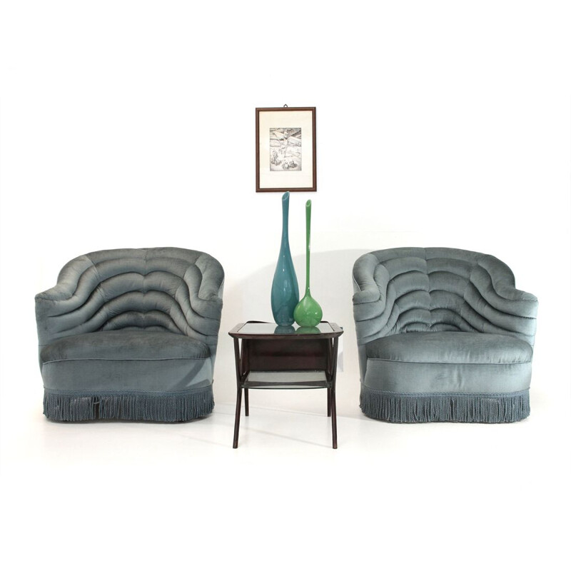 Ensemble de 2 fauteuils vintage italien par Andrea Busiri Vici en velours 1940