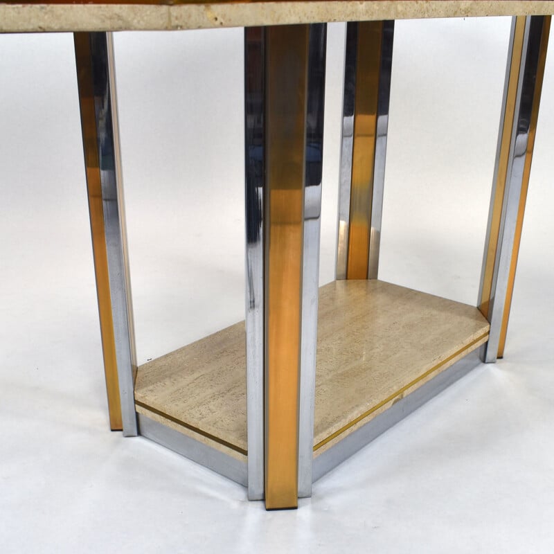 Vintage belgian table in travertine and brass 1970