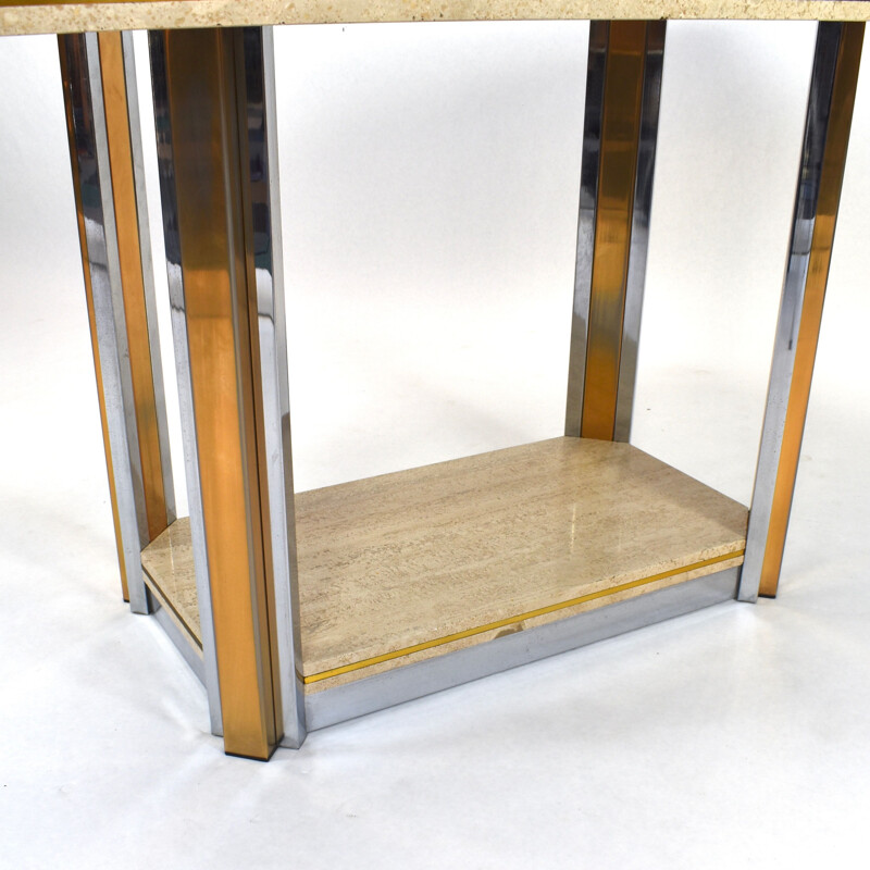 Table vintage belge en travertin et laiton 1970