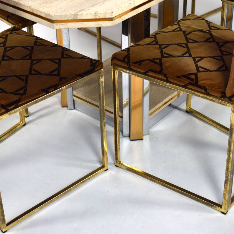 Vintage dining set in travertine and brass 1970